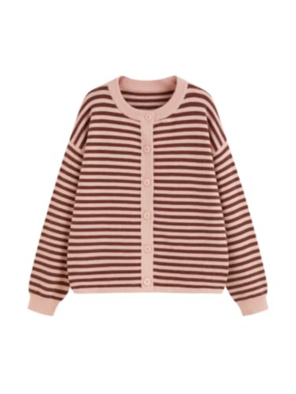 Oversized Striped Button Front Knit Cardigan Sweater